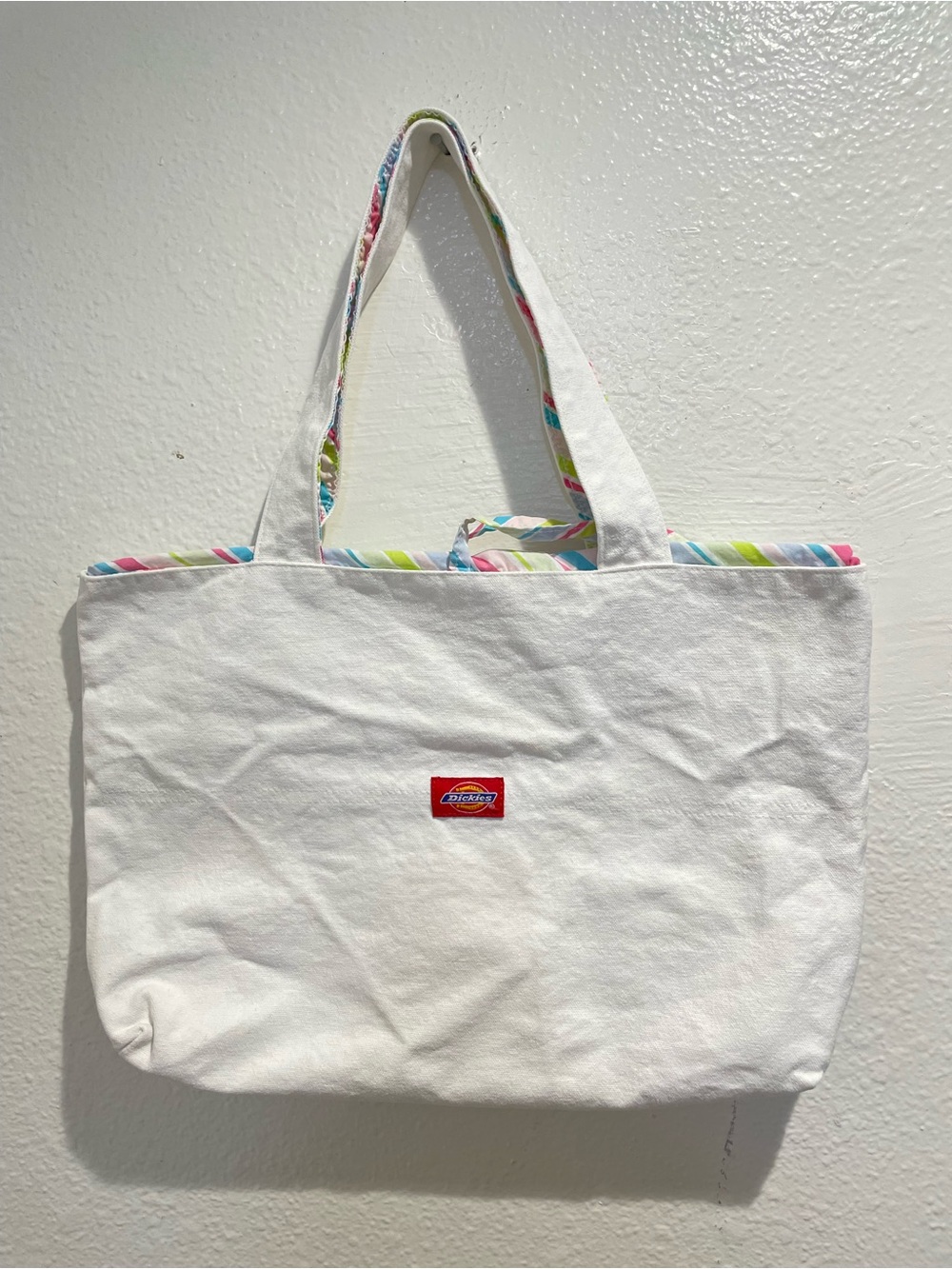 ✨ Dickies Reversible Canvas Tote Bag 🌸 Pastel Candy Stripe Medium Shoulder Bag